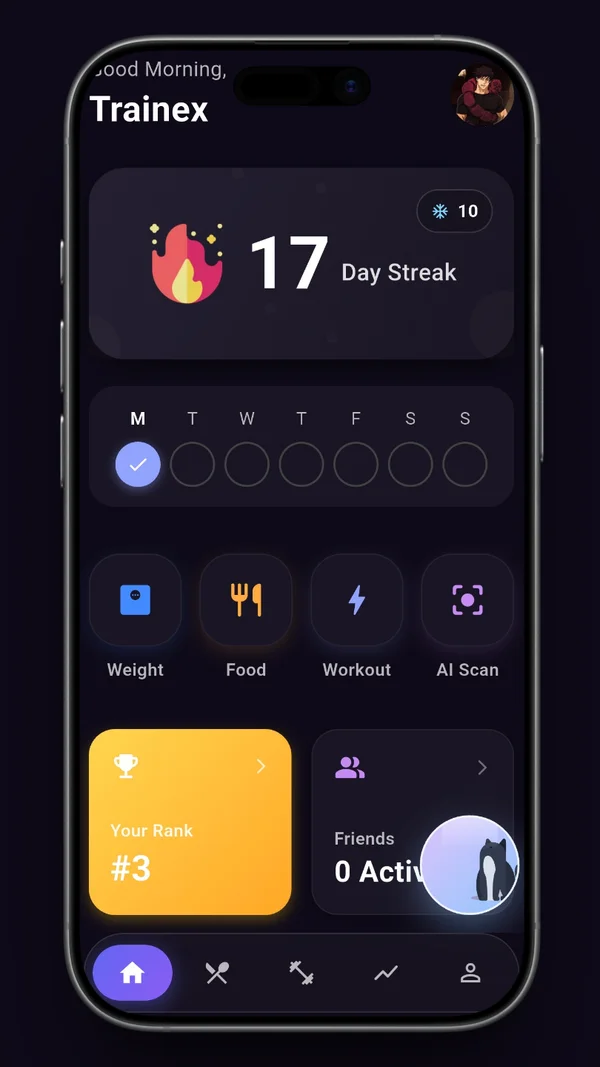 Trainex home screen